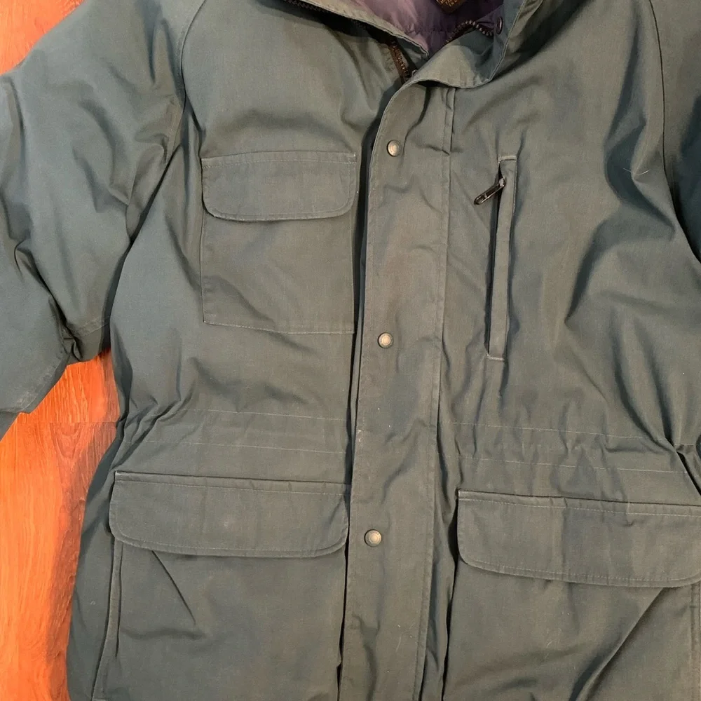 VTG Eddie Bauer Mens XL Green Goose Down Heavyweight Puffer Parka Removable Hood
